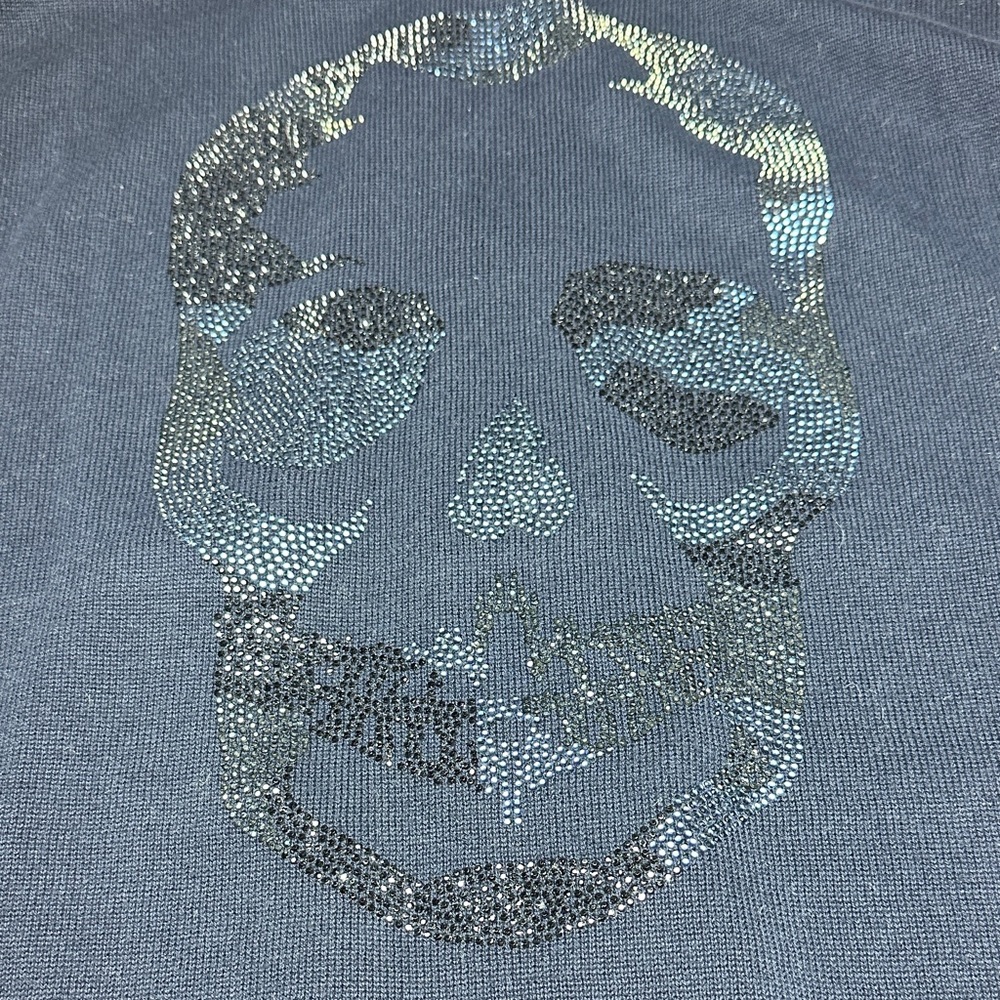 Zadig & Voltaire Navy Zip Hoodie Cardigan Crystal Skull Navy Blue, oversized XS - Picture 10 of 13